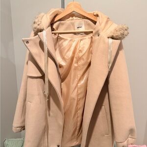 Elegant Cream Hooded Pea Coat